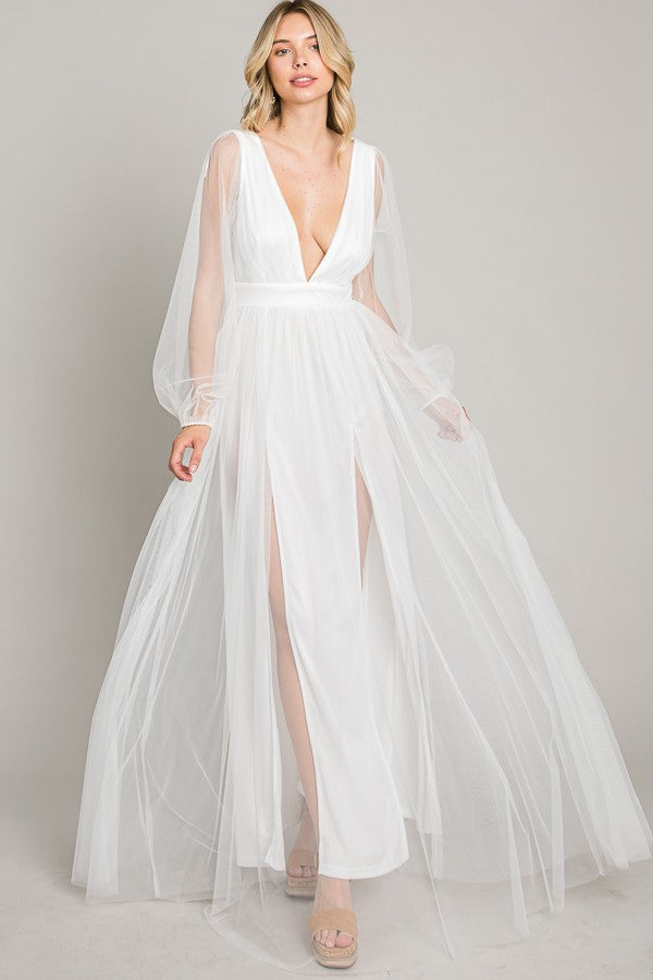 White Mesh Long Dress