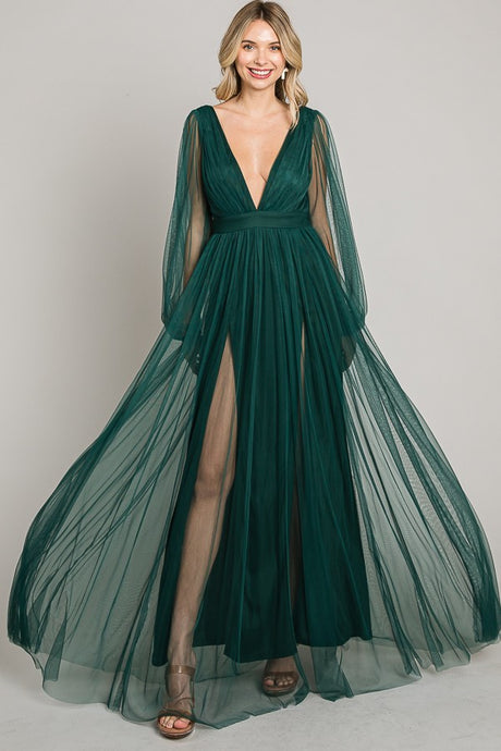 Hunter Green Mesh Long Dress