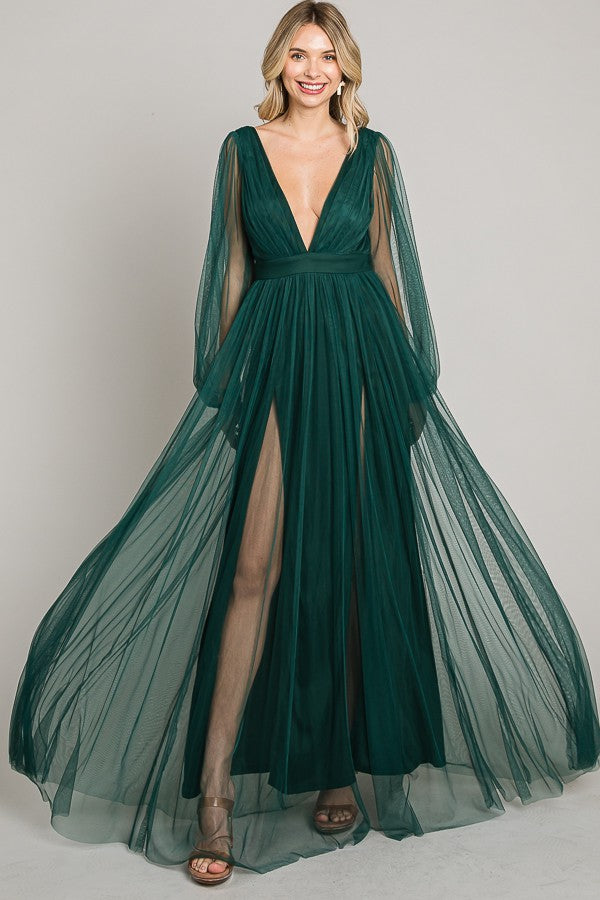 Hunter Green Mesh Long Dress Aquarius Brand Hunter Green Mesh Long Dress Aquarius Brand