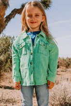 Washed Green Button Front Closure Washed Textured Woven Jacket