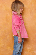 Washed Fuchsia Button Front Closure Washed Textured Woven Jacket