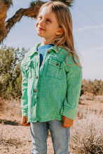 Washed Green Button Front Closure Washed Textured Woven Jacket
