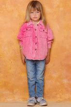 Washed Fuchsia Button Front Closure Washed Textured Woven Jacket