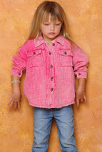 Washed Fuchsia Button Front Closure Washed Textured Woven Jacket