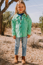 Washed Green Button Front Closure Washed Textured Woven Jacket