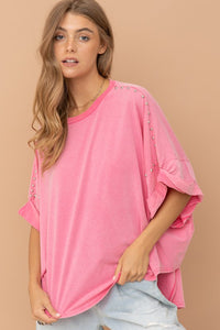 Hot Pink Studded Over Sized High Low T Shirt