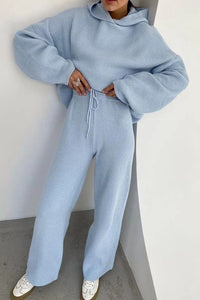 Baby Blue Loungewear Knitted Hoodie And Pants 2pc Set