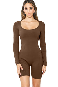 Carob Brown Snatched Long Sleeve Jumpsuit