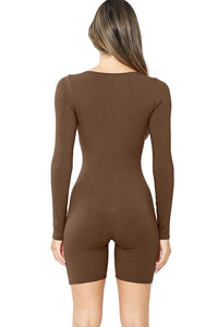 Carob Brown Snatched Long Sleeve Jumpsuit
