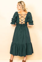 Green Cotton Strappy Peasant Midi Dress