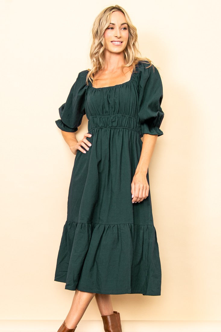 Green Cotton Strappy Peasant Midi Dress – Aquarius Brand
