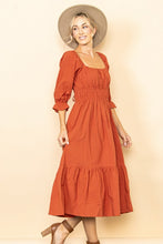 Terra Cotta Cotton Strappy Peasant Midi Dress