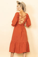 Terra Cotta Cotton Strappy Peasant Midi Dress