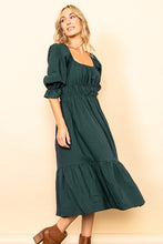 Green Cotton Strappy Peasant Midi Dress