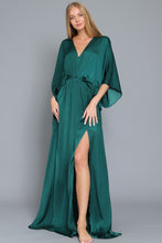 Dark Green Kimono Sleeve Tie Back Neck Elastic Waisted Maxi