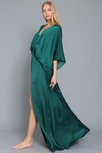 Dark Green Kimono Sleeve Tie Back Neck Elastic Waisted Maxi