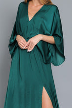 Dark Green Kimono Sleeve Tie Back Neck Elastic Waisted Maxi