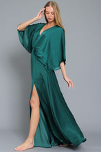 Dark Green Kimono Sleeve Tie Back Neck Elastic Waisted Maxi