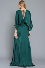 Dark Green Kimono Sleeve Tie Back Neck Elastic Waisted Maxi