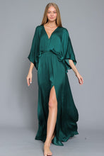 Dark Green Kimono Sleeve Tie Back Neck Elastic Waisted Maxi