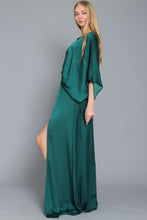Dark Green Kimono Sleeve Tie Back Neck Elastic Waisted Maxi