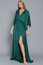 Dark Green Kimono Sleeve Tie Back Neck Elastic Waisted Maxi