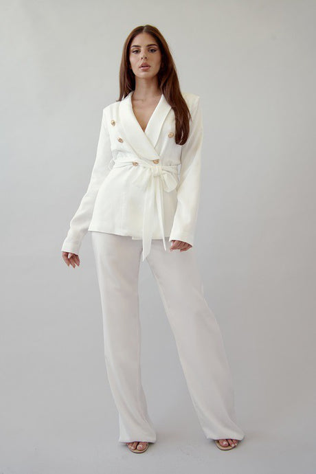 White Satin Blazer And Pant Set