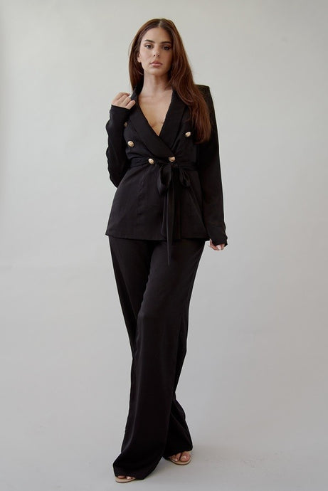 Black Satin Blazer And Pant Set