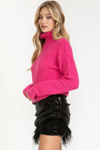 Hot Pink Cropped Turtle Neck Ribbed Sweater
