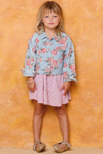 Washed Lt Denim Floral Printed Washed Denim Jacket