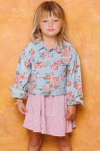 Washed Lt Denim Floral Printed Washed Denim Jacket