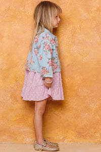 Washed Lt Denim Floral Printed Washed Denim Jacket