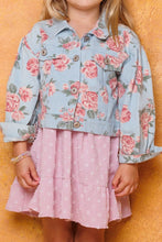 Washed Lt Denim Floral Printed Washed Denim Jacket