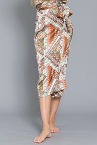 Brown/Multi High Waisted Midi Skirt