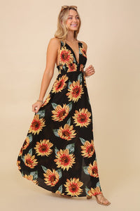 Black Sunflower Sleeveless Maxi Dress