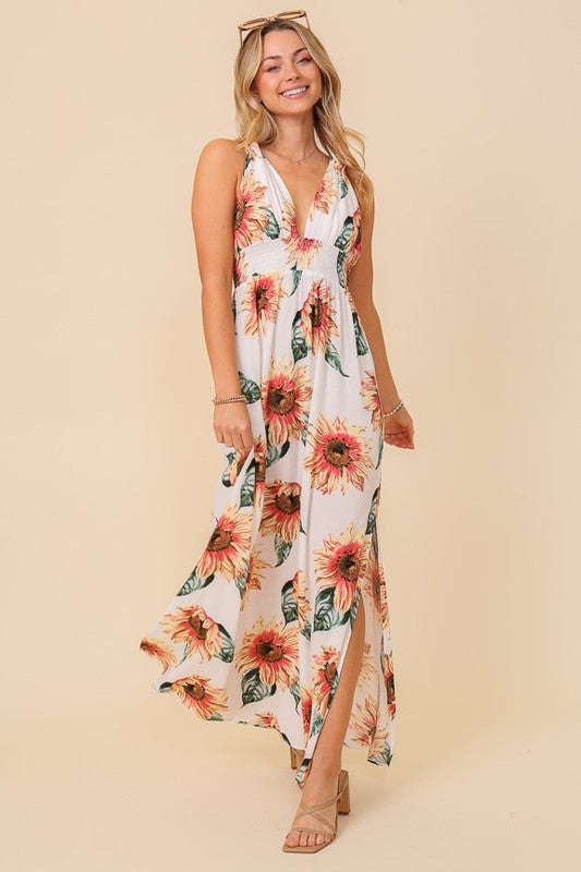 Ivory Sunflower Sleeveless Maxi Dress