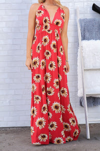 Red Sunflower Sleeveless Maxi Dress