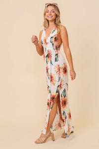 Ivory Sunflower Sleeveless Maxi Dress