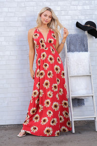 Red Sunflower Sleeveless Maxi Dress