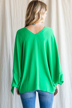 Kelly Green Solid 3/4 Tie-up Dolman Sleeves Top