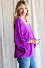 Purple Solid 3/4 Tie-up Dolman Sleeves Top