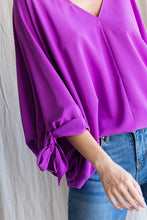 Purple Solid 3/4 Tie-up Dolman Sleeves Top
