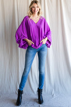 Purple Solid 3/4 Tie-up Dolman Sleeves Top