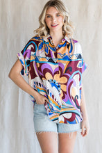Plum Colorful Print Ruched Shoulder Top