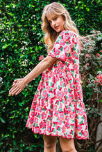 Coral Mix Flower Print Tiered Dress
