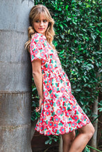 Coral Mix Flower Print Tiered Dress