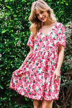 Coral Mix Flower Print Tiered Dress