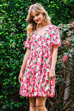 Coral Mix Flower Print Tiered Dress