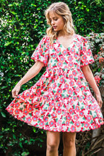 Coral Mix Flower Print Tiered Dress