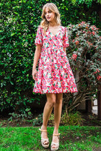 Coral Mix Flower Print Tiered Dress